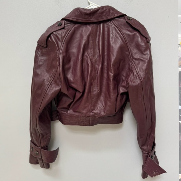 Karen Millen Plum Leather Cropped Bomber Jacket in Size 6 - Picture 4 of 7